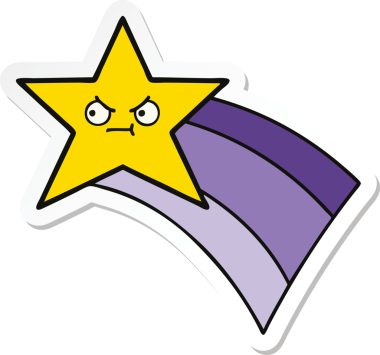 Bir insan tarafından çizilmiş gökkuşağı yıldızı resimli şirin bir çizgi film çıkartması.