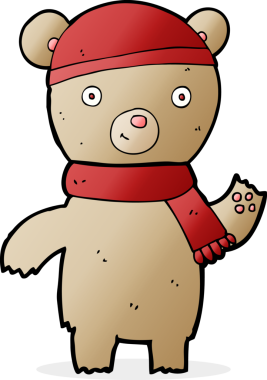 Bir insan tarafından çizilmiş oyuncak ayıyı sallayan çizgi film.