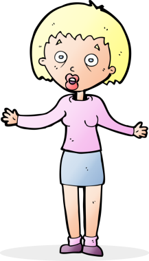 Bir insan tarafından çizilmiş bahaneler üreten çizgi film kadını.