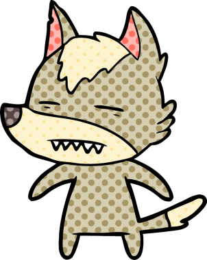 Bir insan tarafından çizilen dişleri gösteren bir kurt çizgi filmi.