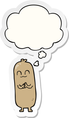 İnsan tarafından çizilmiş bir çıkartma olarak düşünce baloncuklu çizgi film sosisi.