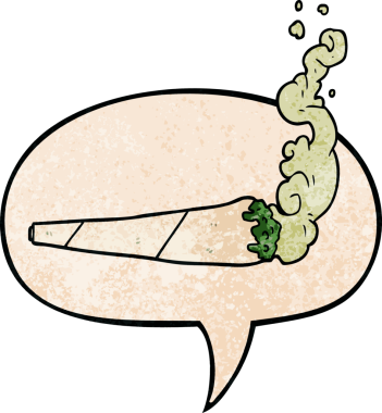 bir insan tarafından çizilmiş eski dokuda konuşma baloncuğu ile marihuana eklemli çizgi film