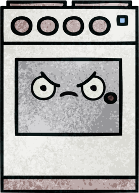 Bir insan tarafından çizilmiş mutfak fırınının retro grunge deseni.