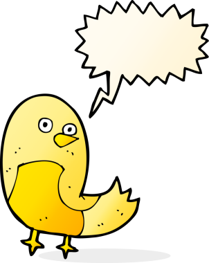 Bir insan tarafından çizilmiş konuşma balonlu çizgi film kuşu.