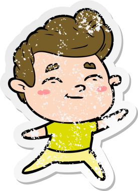 Bir insan tarafından çizilmiş mutlu bir çizgi film karakterinin sıkıntılı çıkartması.