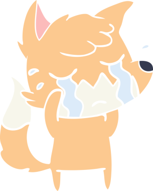 Bir insan tarafından çizilmiş ağlayan tilki düz renkli çizgi film