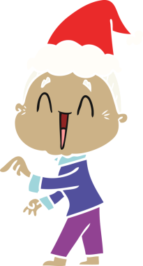 Bir insan tarafından çizilmiş Noel Baba şapkası giyen mutlu yaşlı bir kadının el çizimi.