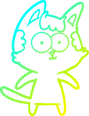 Bir insan tarafından çizilmiş mutlu çizgi film kedisinin soğuk gradyan çizgisi.