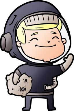 Bir insan tarafından çizilmiş mutlu astronot çizgi filmi.