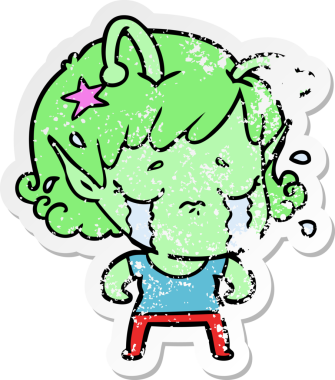 Bir insan tarafından çizilmiş, ağlayan uzaylı bir kızın sıkıntılı çıkartması.