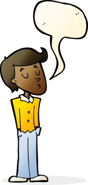 Bir insan tarafından çizilmiş, konuşma balonlu sakin adam çizgi filmi.