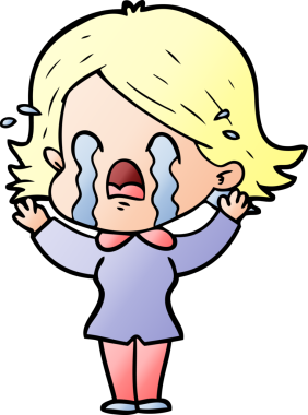 Bir insan tarafından çizilmiş ağlayan çizgi film kadını.