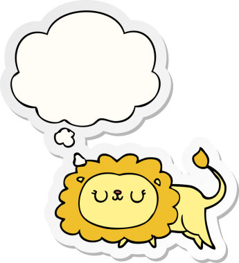 Düşünce baloncuklu çizgi film aslanı insan tarafından çizilmiş bir çıkartma.