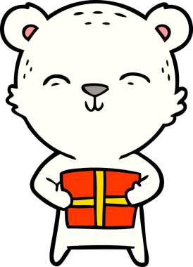 Kutup ayısı Noel hediyesi olarak bir insan tarafından çizilmiş karikatür.