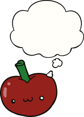 bir insan tarafından çizilmiş düşünce baloncuklu çizgi film elması