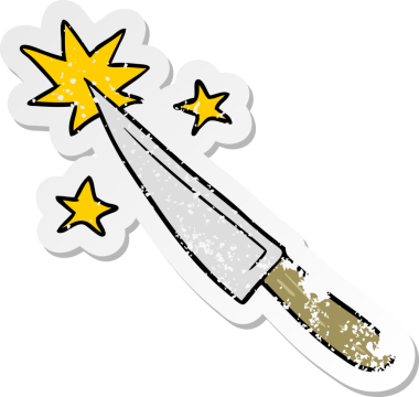 Bir insan tarafından çizilmiş keskin mutfak bıçağının sıkıntılı çıkartması.