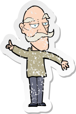 Bir insan tarafından çizilmiş yaşlı bir adamın karikatür çıkartması.