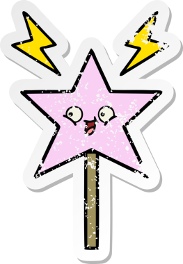 Bir insan tarafından çizilmiş sevimli bir çizgi film sihirli değneğinin sıkıntılı çıkartması.