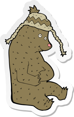 Bir insan tarafından çizilmiş kış şapkalı bir ayının çıkartması.