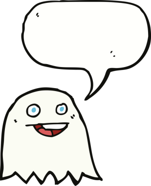 Bir insan tarafından çizilmiş konuşma balonlu çizgi film hayaleti.