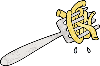 Bir insan tarafından çizilmiş çatallı spagetti.