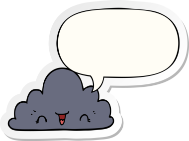 Bir insan tarafından çizilmiş baloncuk çıkartmalı şirin bir çizgi film bulutu.