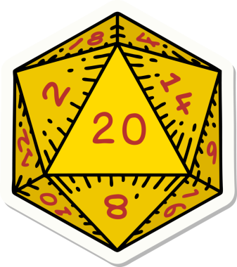Bir insan tarafından çizilmiş doğal 20 D20 zar etiketi.