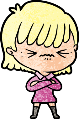 Bir insan tarafından çizilmiş kızgın çizgi film kızı.