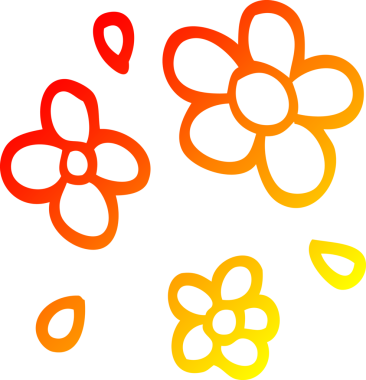 Bir insan tarafından çizilmiş karikatür desenli çiçeklerin sıcak gradyan çizimi