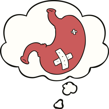 Bir insan tarafından çizilmiş düşünce baloncuklu midem.