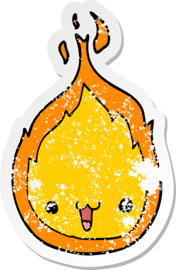 Bir insan tarafından çizilmiş sevimli bir çizgi film alevinin sıkıntılı çıkartması.