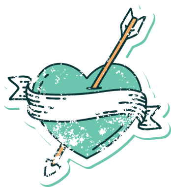 Bir insan tarafından çizilmiş ok kalp ve pankartın sembolik dövmeli görüntüsü