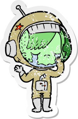 Bir insan tarafından çizilmiş ağlayan astronot bir kızın sıkıntılı çıkartması.
