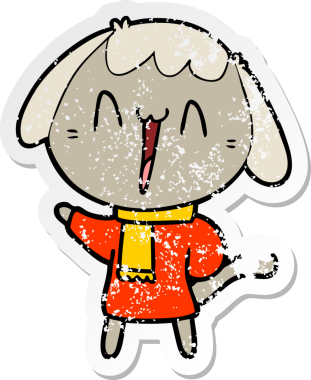 Bir insan tarafından çizilmiş şirin bir köpeğin sıkıntılı çıkartması.