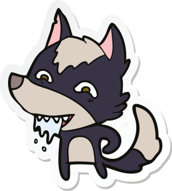 Bir insan tarafından çizilmiş aç kurt çizgi filminin çıkartması.