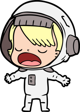 Bir insan tarafından çizilmiş konuşan astronot çizgi filmi.