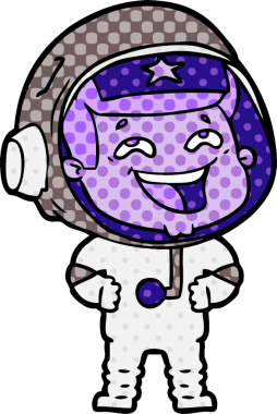 Bir insan tarafından çizilmiş gülen astronot çizgi filmi.