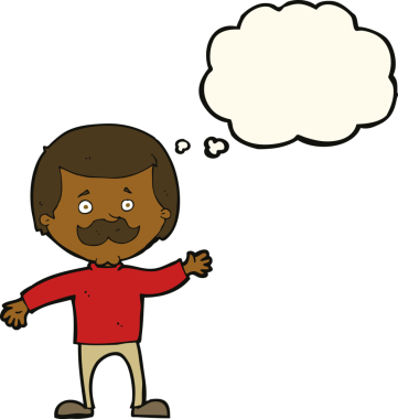 Çizgi film babası bir insan tarafından çizilmiş düşünce balonuyla el sallıyor.