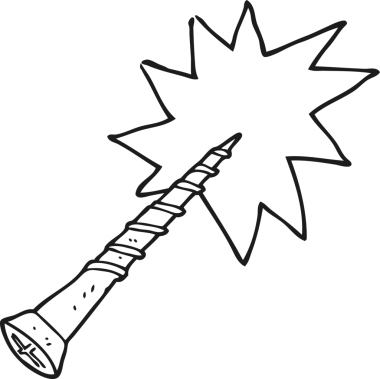 Bir insan tarafından çizilmiş siyah beyaz çizgi film vidaları.