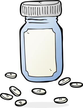 Bir insan tarafından çizilmiş bir kutu dolusu hap.