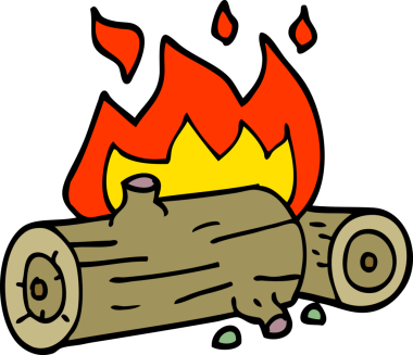 Bir insan tarafından çizilmiş karalama yanan kütükler.