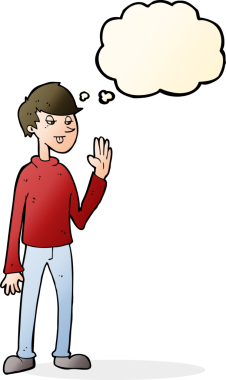 Bir insan tarafından çizilmiş düşünce baloncuğu olan bir çizgi film adamı.