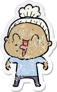 Bir insan tarafından çizilmiş mutlu, yaşlı bir kadının sıkıntılı çıkartması.