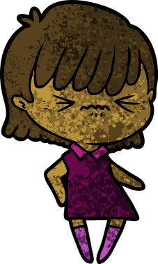 Bir insan tarafından çizilmiş kızgın çizgi film kızı.