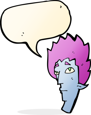 Bir insan tarafından çizilmiş konuşma balonlu vampir kafası.