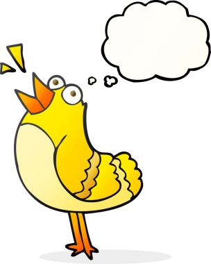 Bir insan tarafından çizilmiş serbest çizim balon karikatür kuşu.