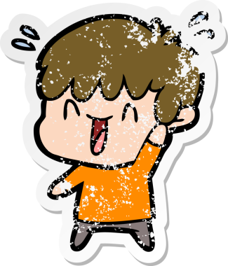 Bir insan tarafından çizilmiş gülen bir çizgi film karakterinin sıkıntılı çıkartması.