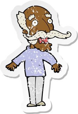 Çizgi filmin gerilemiş çıkartması yaşlı bir adamın bir insan tarafından çizilmiş şaşkınlıkla nefes nefese kalması.