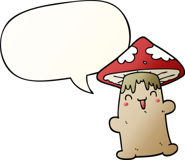 bir insan tarafından çizilmiş düzgün eğimli konuşma baloncuklu mantar karakteri.