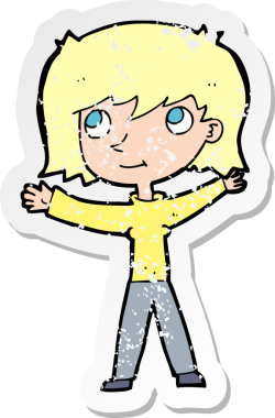 Bir insan tarafından çizilmiş mutlu bir kız çizgi filminin gerilimli yapıştırması.